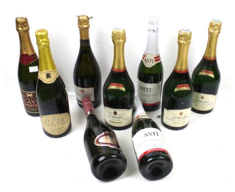 Nine bottles of sparkling wine. Including Cava, Asti, etc.