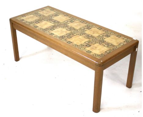 A Nathan Mid-century tile top coffee table. Of rectangular form, the tiles featuring a brown geometric pattern, H45.5cm x W90