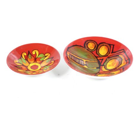 Two mid-century Poole Pottery Delphis bowls. Max. diameter 35cm