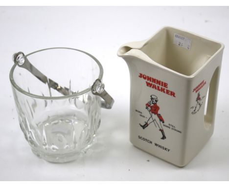 A vintage 'Johnnie Walker' Wade water jug and a glass ice bucket. Max. H16cm