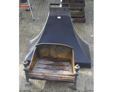 A vintage fire grate and chimney hood. Chimney hood, H71cm