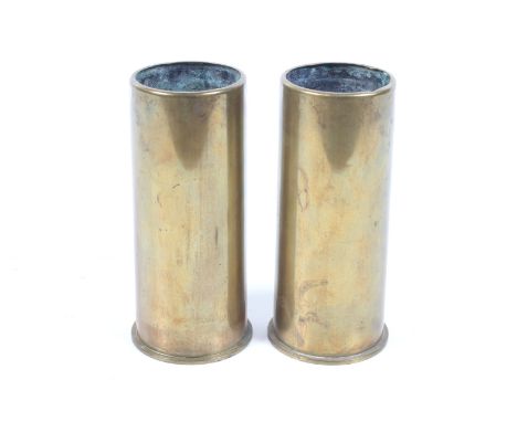 Two Trench Art vases, undecorated, the lip rim turned in. Marked to base Cart. Elec. Eng. Start. K., 19 kg. H18cm