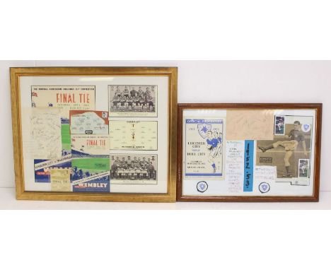 Leicester City: A framed montage of the 1949 F.A. Cup Final programme, ticket and two signed cards; together with a framed mo