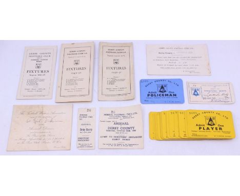 Derby County: A collection of assorted Derby County memorabilia to include: Fixtures Lists: 1947-48, 1949-50 and 1950-51 seas