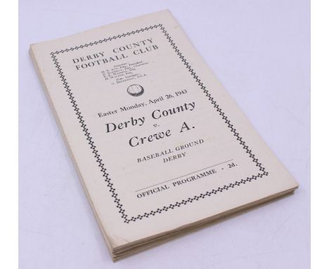 Derby County: A collection of over 30, Derby County v Crewe Alexandra four page programmes, 26th April 1943. We believe these
