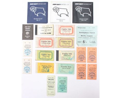 Derby County: A collection of assorted Derby County used season ticket books, 1970s, 80s and 90s; together wth a 1967-68 Derb