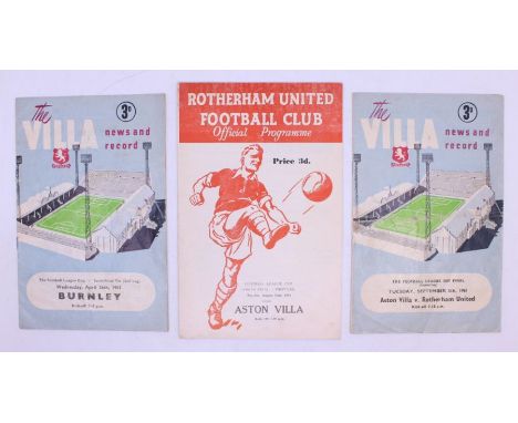 League Cup: A 1961 Football League Cup Final First and Second Leg programme, Rotherham United v Aston Villa, 22nd August 1961
