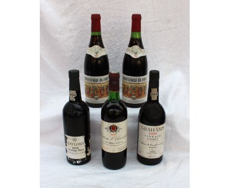 A bottle of Grahams 1980 Vintage Port bottled 1982, together with a bottle of Taylor's vintage port dated 1975, two bottles o