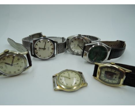 Six vintage wrist watches including Roamer, Rotary, Avia, Helbros etc