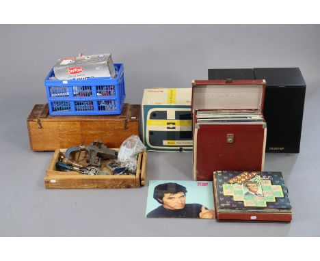 A Brownie “Eight-61” projector, boxed; a pair of hi/fi speakers; various records; &amp; numerous tools.