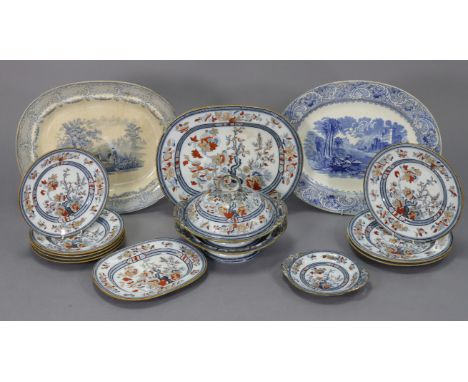 Ten items of “Dresden” dinner ware by P. B. &amp; H., and two blue &amp; white meatplates (part w.a.f.).