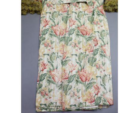 A pair of Sanderson-type lined &amp; interlined curtains of cream ground &amp; with all-over repeating multicoloured floral d