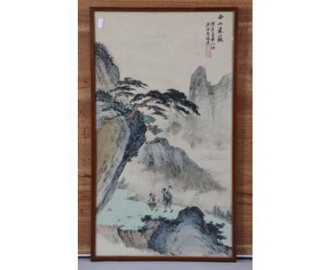 A Chinese coloured print, titled on label to reverse “Morality And Bravery”, 26¼” x 14¾”, in glazed frame.