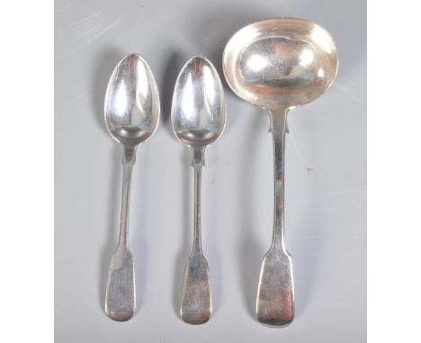 A group of three 19th Century silver hallmarked silver spoons to include a James Beebe George VI fiddle pattern spoon (hallma