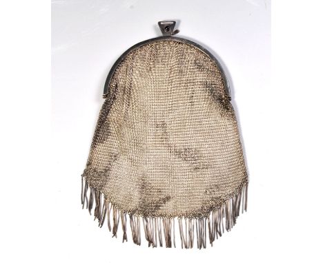 An Art Deo Alpaca silver metal mesh bag. The bag formed of silver metal alpaca mesh links with tassel bottom surmounted by st