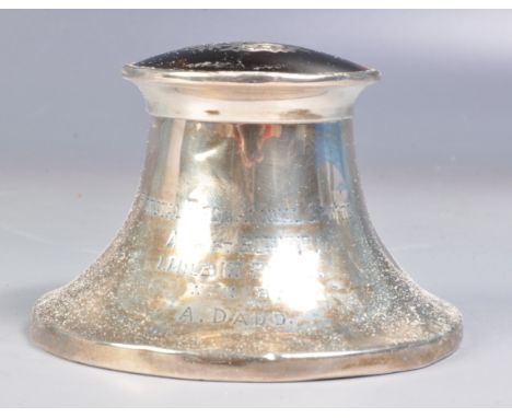 An early 20th century circa 1910’s silver and&nbsp;turtle shell desk inkwell of a circular form with turtle shell hinged lid 