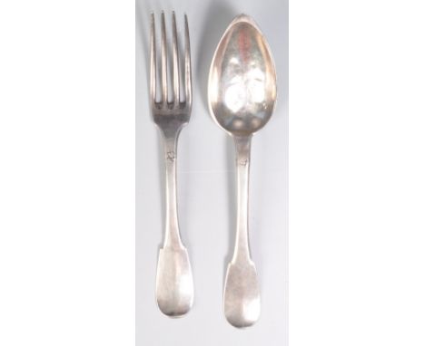 A 19th Century French silver fork and spoon having stamped hallmarks to the verso, with makers initials GC. Weight 99g. Spoon