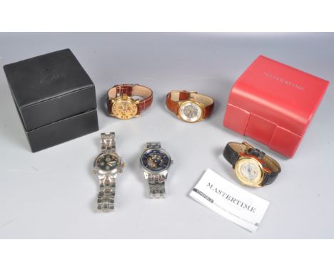 A group of five gentleman's fashion watches to include a master time automatic wrist watch, a pendule automatic wrist watch w