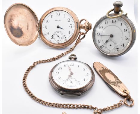 A group of three early 20th century circa 1920’s gentlemen pocket watches. The collection include a yellow metal / gold plate