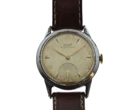 Tissot - Gentleman's silver-plated wristwatch, champagne dial with Arabic even numbers and subsidiary at 6, dial marked Antim