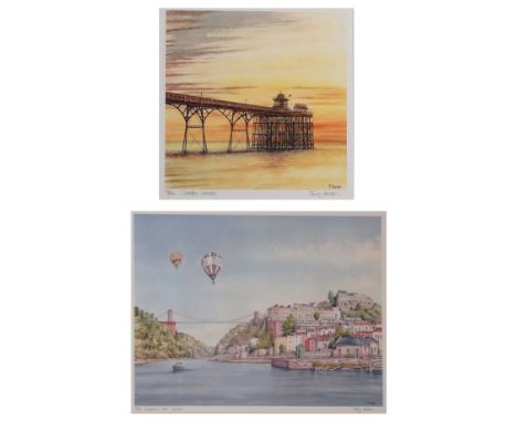 After Terry Bevan - Three signed prints of Clevedon views and one of Clifton Suspension Bridge, together with a photographic 