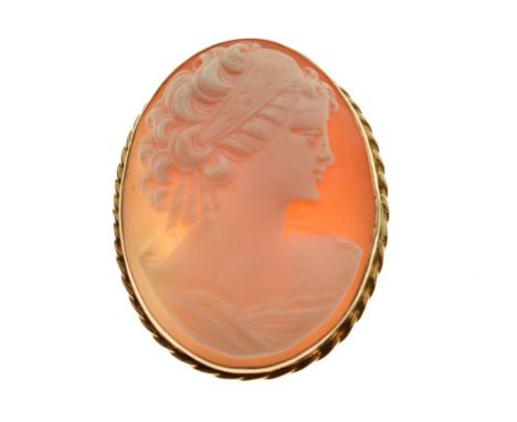 Oval cameo brooch depicting a female portrait, the mount stamped 9ct, 8.4 gross approx   Condition: 