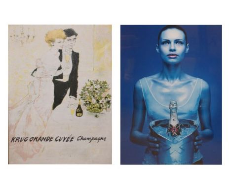 Poster Advertising - Krug Grande Cuvée Champagne, together with a later print advertising Moet Champagne (2)   Condition: 