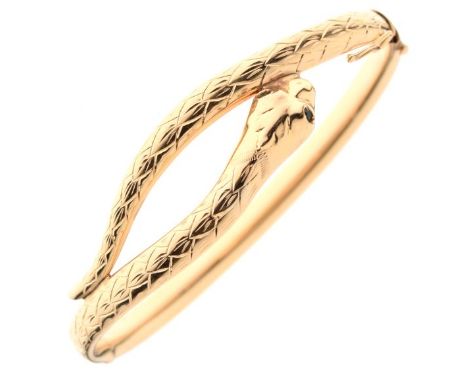 Serpent design snap bangle, stamped 585, 11.9g approx   Condition: 