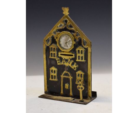 Cast brass and iron money bank of architectural form   Condition: 