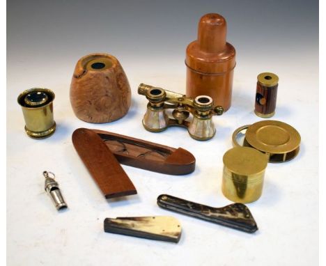 Assorted medical and optical antiques to include; mother-of-pearl opera glasses with folding handle, 19th Century spectacles 