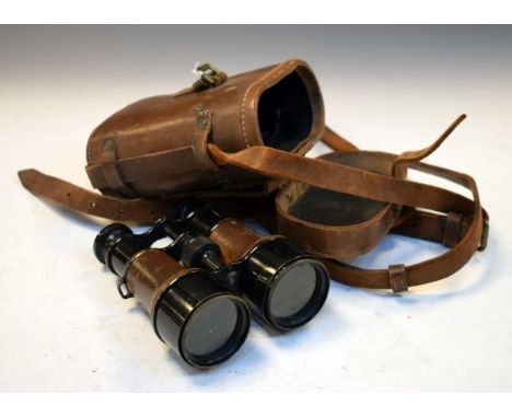 Military Interest - Pair of Great War era binoculars with leather barrels, broad arrow Ordnance mark, Mk V/SPL.78543, the eye