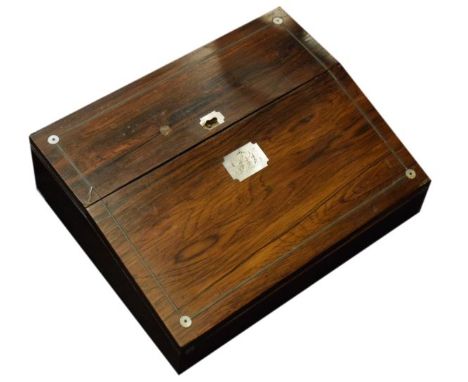 19th Century rosewood and metal inlaid mother-of-pearl mounted writing slope, 30cm wide   Condition: 