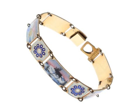 David Andersen of Norway silver and enamel bracelet formed from alternate square and rectangular links showing Moose, Reindee