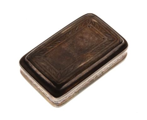William IV silver rectangular cushion shaped snuff box, Birmingham 1835, 1toz approx   Condition: 