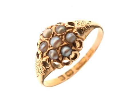 15ct gold seed pearl set dress ring, size N½, 2.3g approx   Condition: 