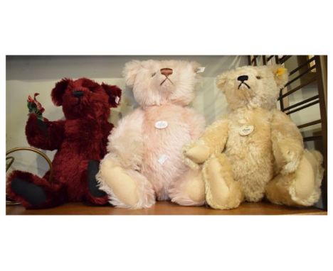 Three Steiff collectors teddy bears, Teddy Rose 1927 replica, 1920 Classic and a red fur bear   Condition: 