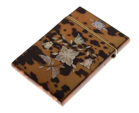Late 19th Century mother-of-pearl inlaid tortoiseshell visiting card case with floral decoration to each face   Condition: 