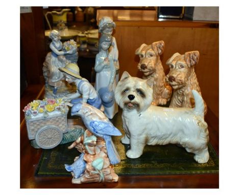 Assorted ceramic figurines to include; Nao, two Sylvac terriers model 1379 etc (8)   Condition: 