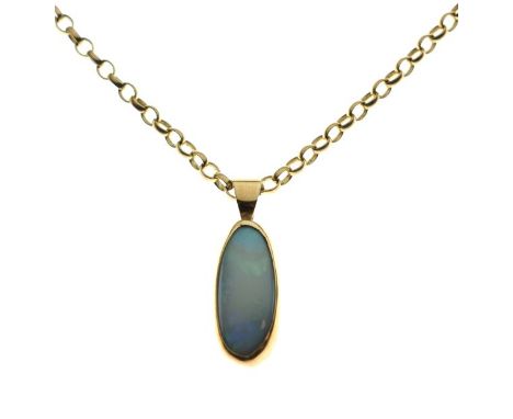 9ct gold opal mounted pendant on a belcher link chain, 6.8g gross approx   Condition: 