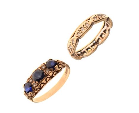 9ct gold dress ring set blue and white stones and one other dress ring, 7.3g gross approx   Condition: 