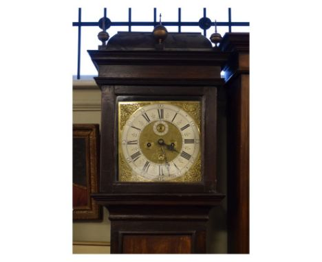 Mid 18th Century oak-cased eight day brass dial longcase clock, John Fordham, Dunmow, No.389, the 12" square dial with silver