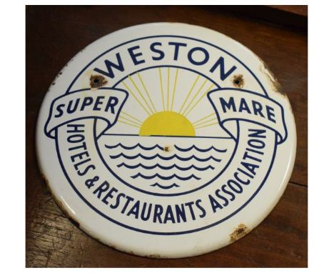 1950's period circular white enamel sign - Weston-super-Mare Hotels and Restaurants Association,23cm diameter   Condition: 