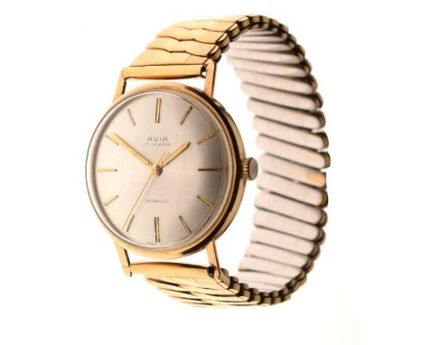 Avia - Gentleman's 9ct gold wristwatch, silvered dial with baton markers and centre seconds sweep, marked Incabloc, to a flex
