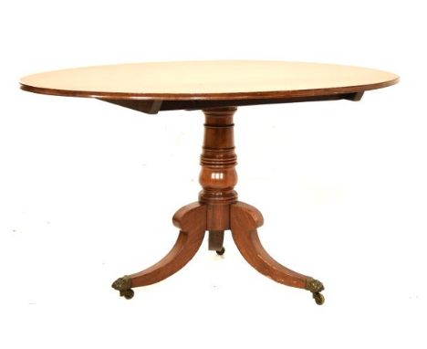 Mahogany oval snap-top supper table on tripod base   Condition: 