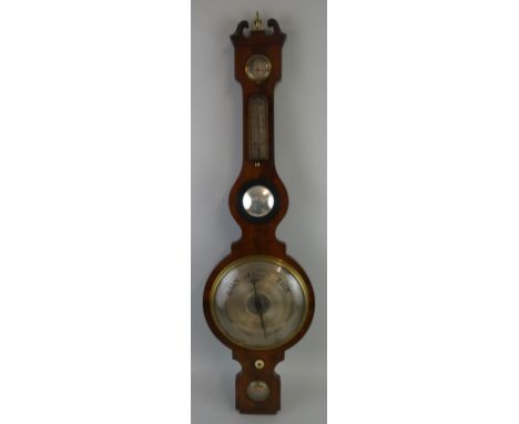 J. Vassalli, Scarborough, a Victorian figured mahogany five dial aneroid barometer, swan neck neck pediment with turned brass