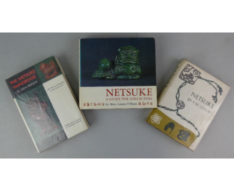 Netsuke, a Guide for Collectors by Mary Louise O'Brien, case, The Netsuke Handbook of Ueda Reikichi, case and Netsuke by F.M.