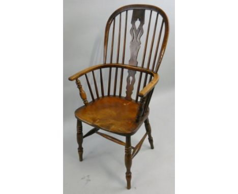 Richardson &amp; Son, Hull - an ash and elm Windsor armchair, with pierced splat and turned legs, stamped label to the unders