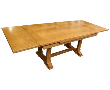 Fred "Snailman" Somerscales, an oak extending dining table, the refectory style table with oblong top on octagonal baluster e