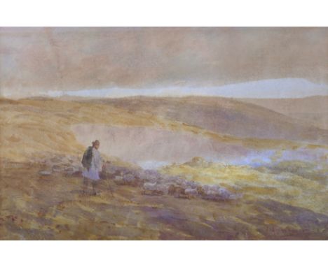 James Aumonier (British, 1832-1911), " Evening Sunlight " watercolour, signed 'J. Aumonier' lower right, remnant of original 