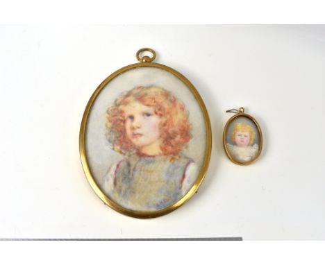Louise 'Louie' H. Burrell (neé Luker) A.R.M.S. (British, 1873-1971), Portrait miniature of a young girl with red hair, wearin